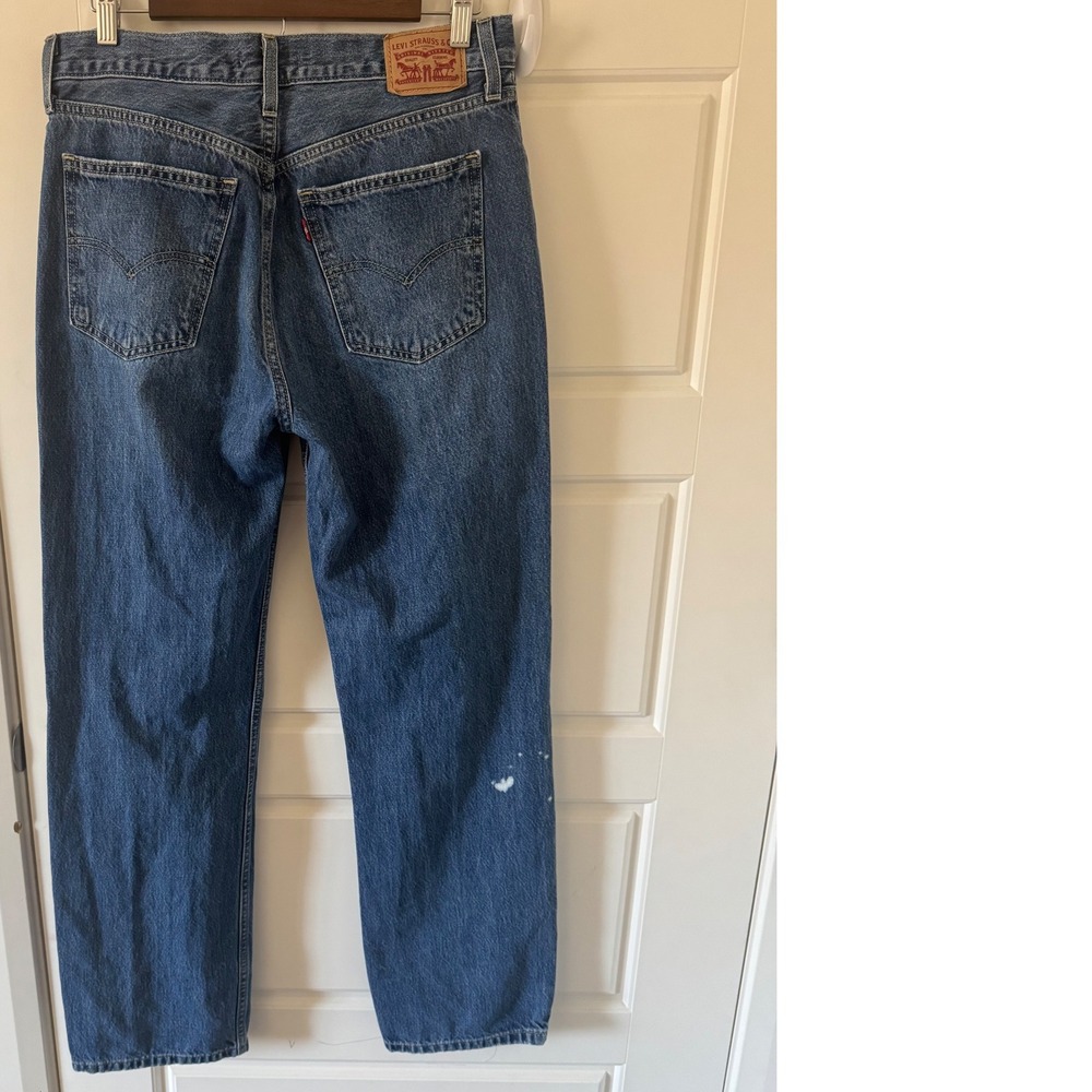 Levis sz 29 Women Blue Low Pro Straight Leg Dark Denim Distressed Baggy Jeans - Picture 13 of 15